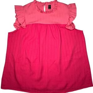 Emery Rose Blouse Womens Sz 2XL‎ Pink Ruffle Sleeveless Babydoll Striped Casual